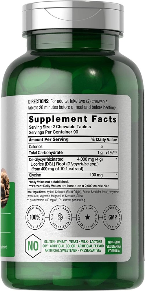 DGL Licorice Chewable Tablets | 4000 mg | 180 Count | by Horbaach