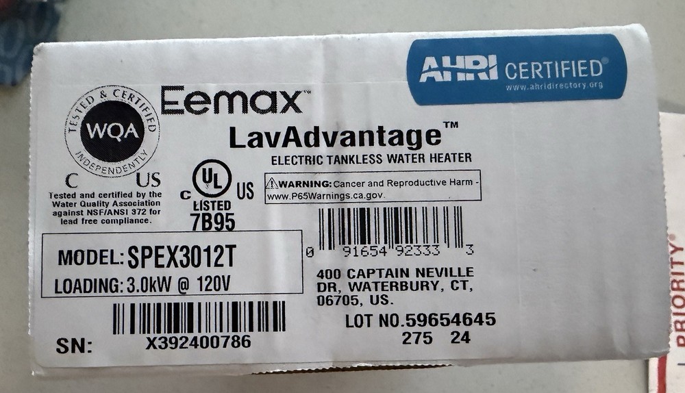 Eemax SPEX3012T LavAdvantage Thermostatic Electric Tankless Water Heater