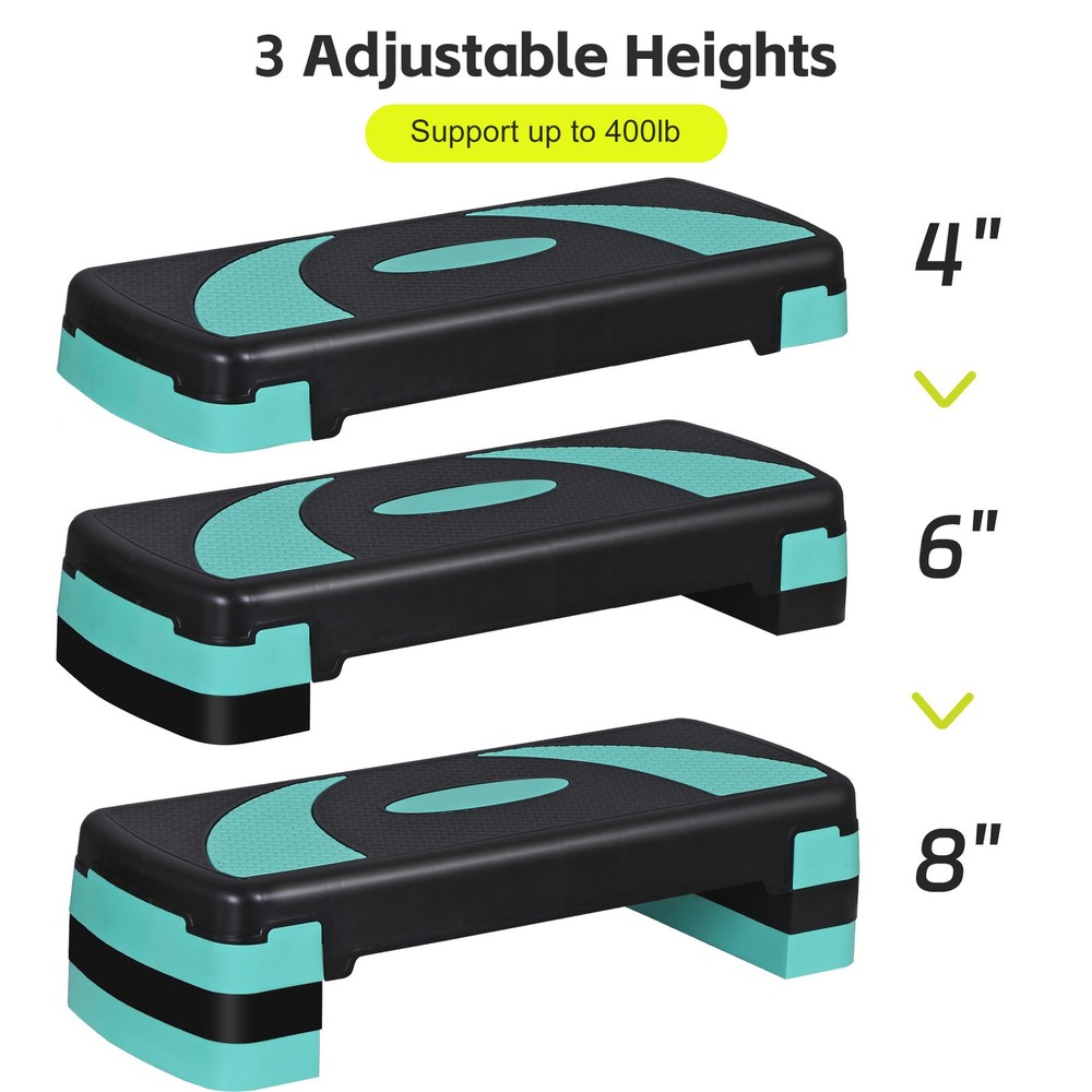 31" Aerobic Step Platform Adjustable Exercise Workout Stepper with Risers Green