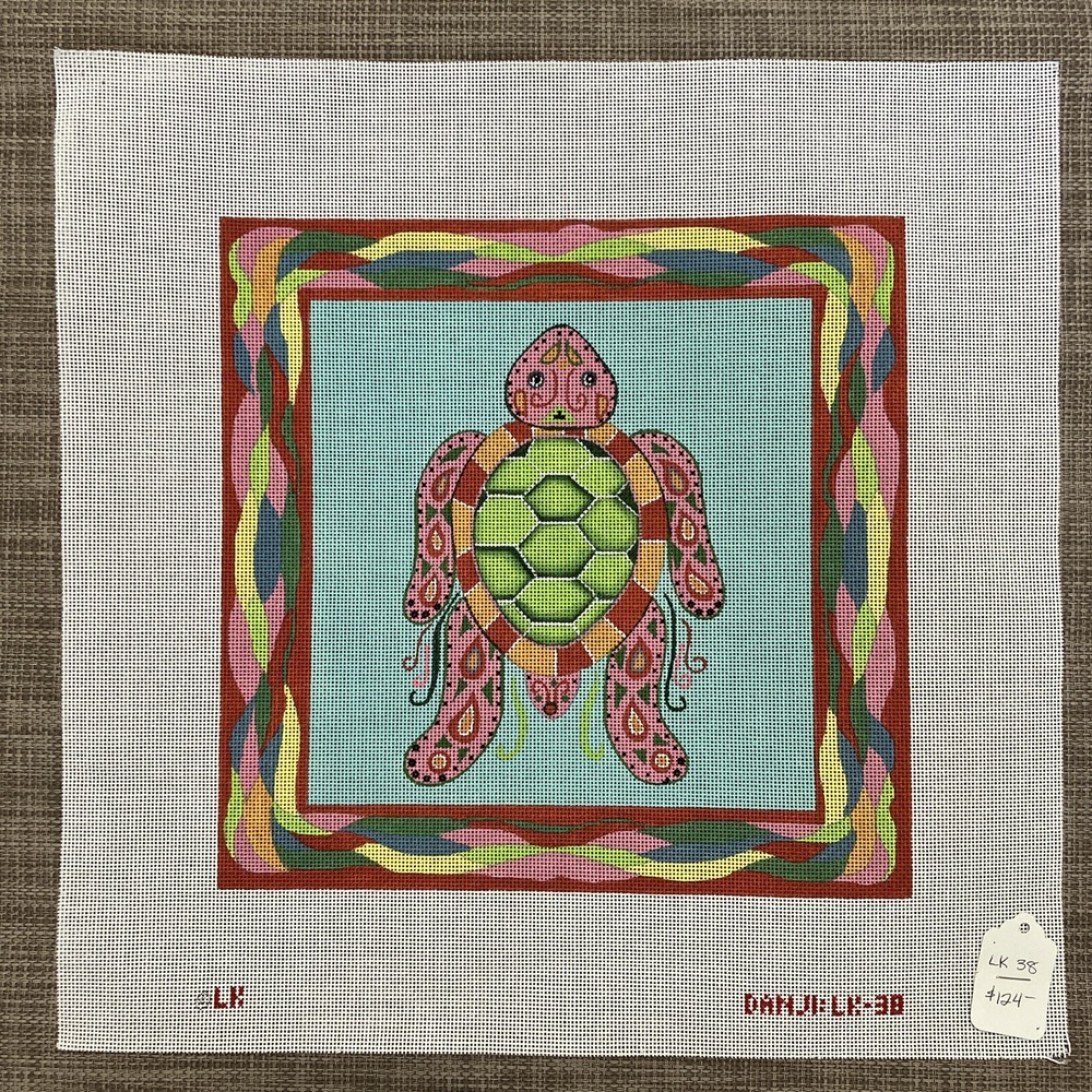 Handpainted Needlepoint | Danji Pink Turtle | **Must Read Description**