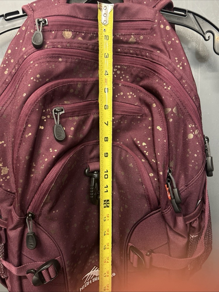 High Sierra Loop Backpack Bookbag Gold Splatter Pattern Maroon Bag