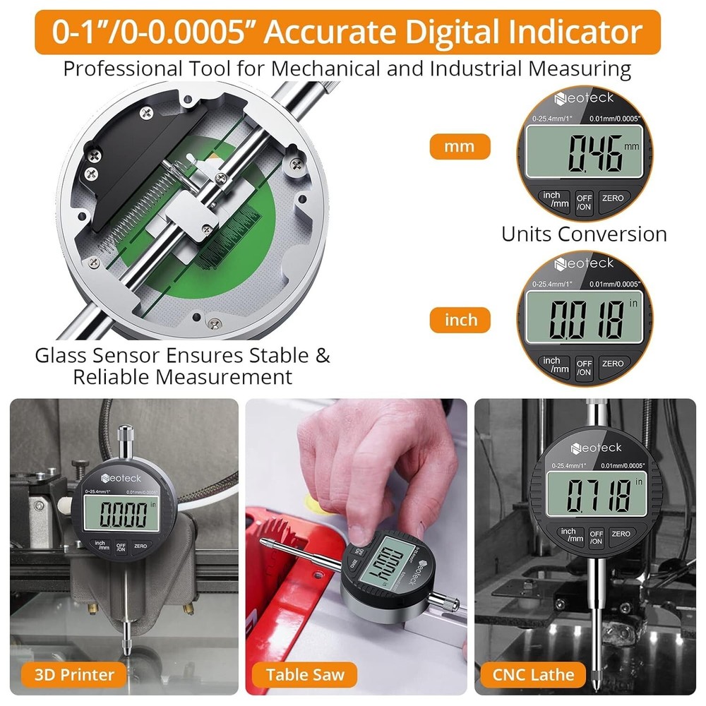 Universal Accurate Digital Dial Indicator - High Resolution - Magnetic Base