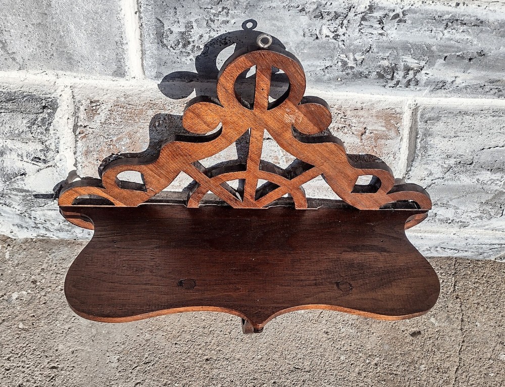 Vintage Antique Scroll Cut Solid Wood Wall Clock Shelf Nautical Fretwork