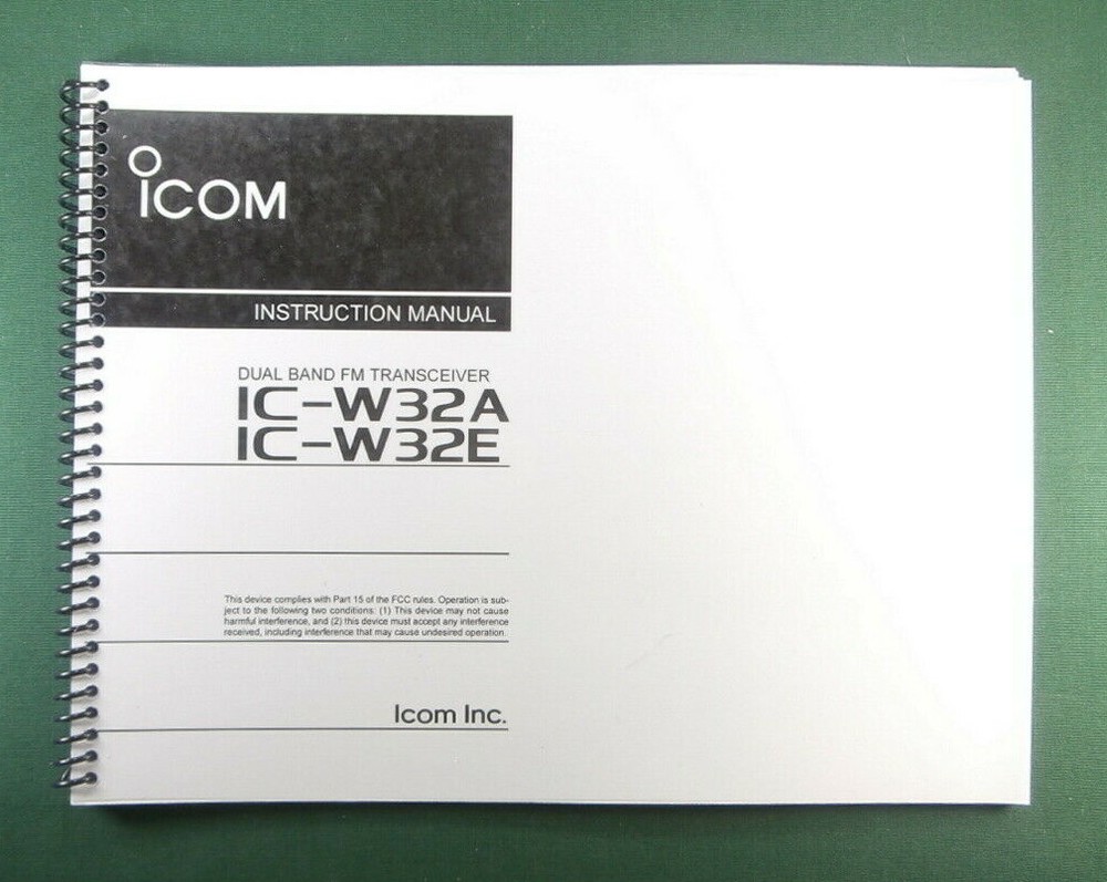 Icom IC-W32A/E Full Instruction Manual - Coil Bound & Protective Covers