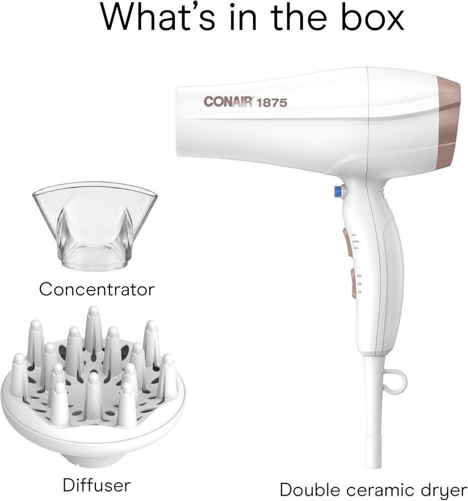 Double Ceramic Hair Dryer with Diffuser | Blow Dryer with Ionic Conditioning | I