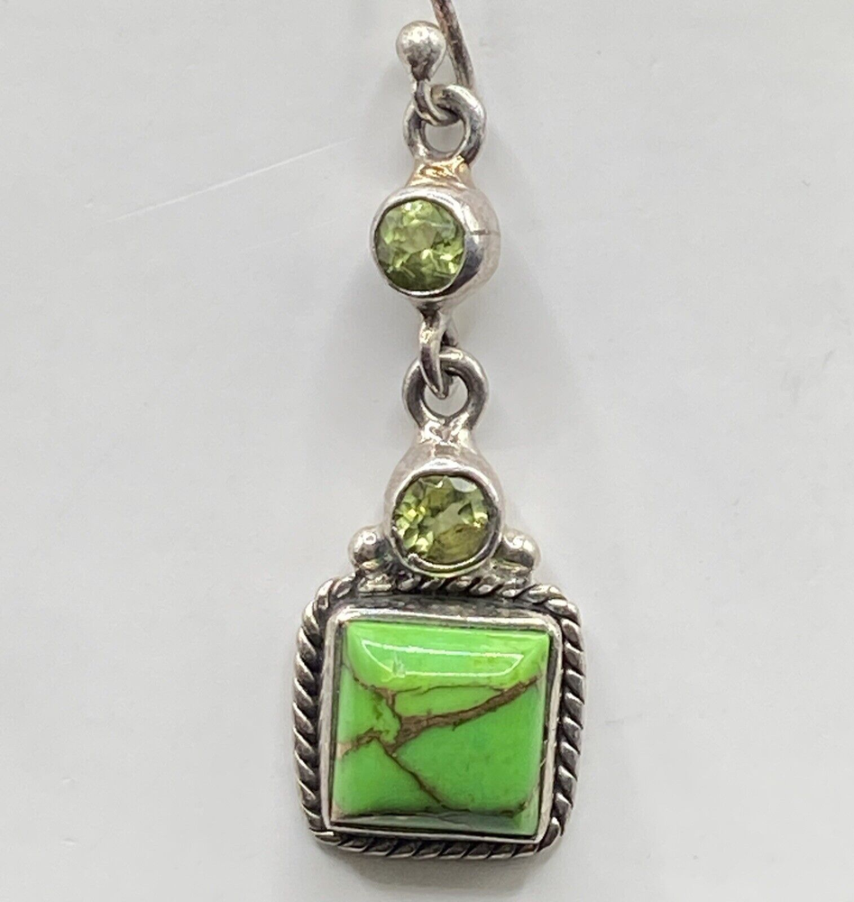 India Sterling Silver Turquoise and Peridot Dangle Earring