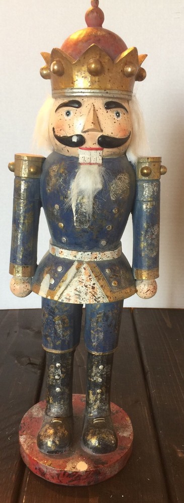 Distress Resin King Blue Crown Graffiti Nutcracker Holiday Decor