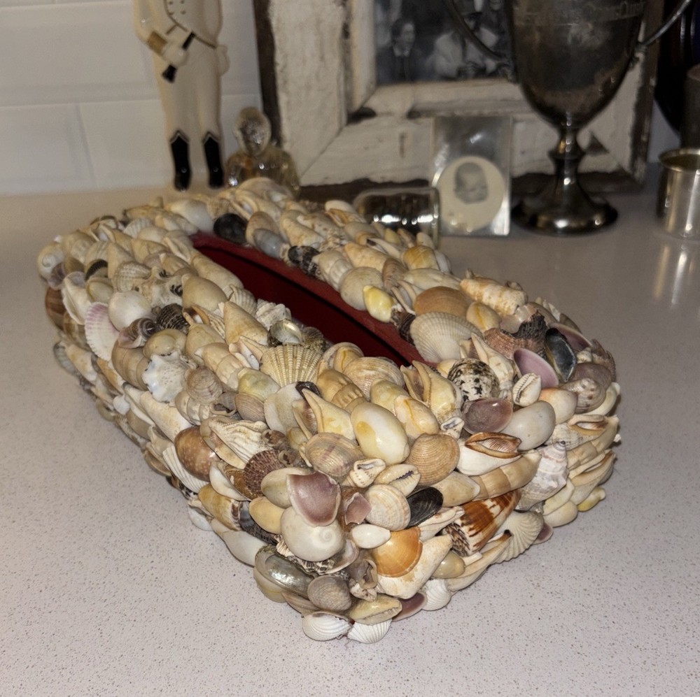 Vintage Seashell Tissue Box Cover Palm Beach Regency