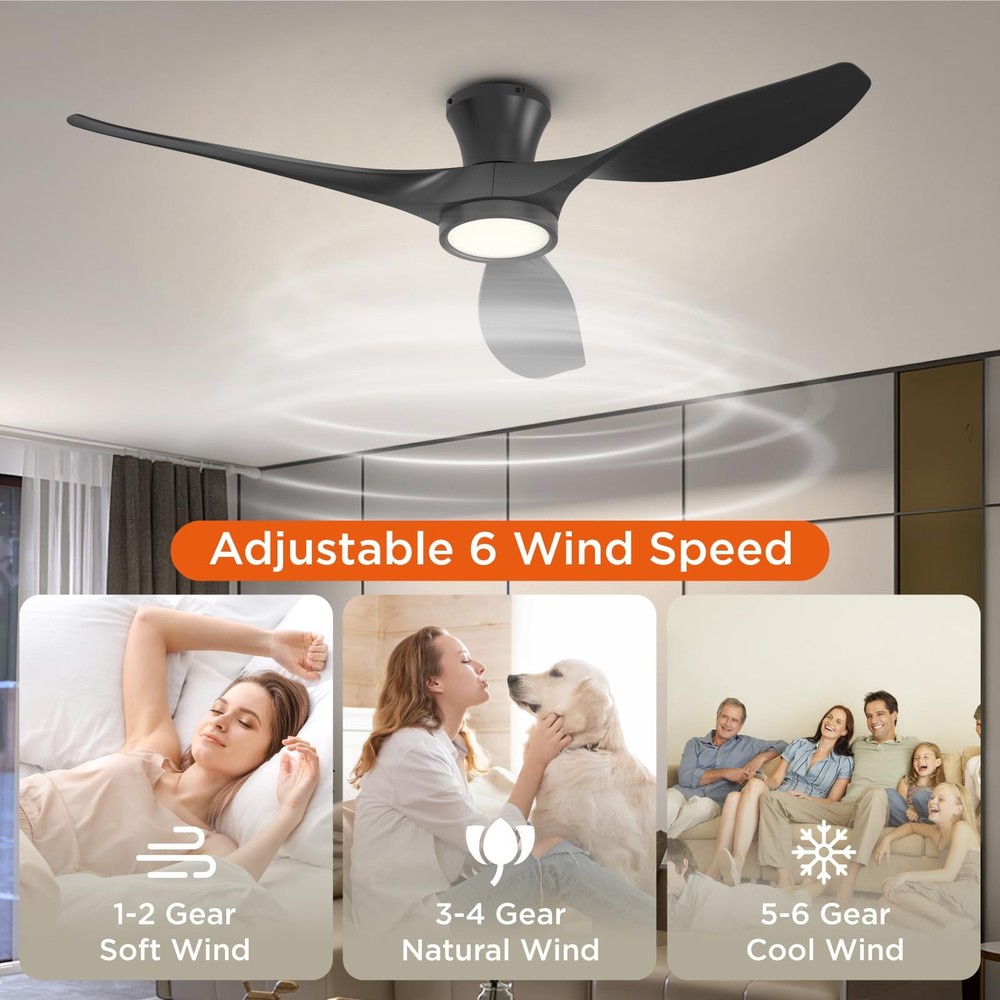 52 Inch Ceiling Fan with Led Light Remote Control Flush Mount Low Profile for...