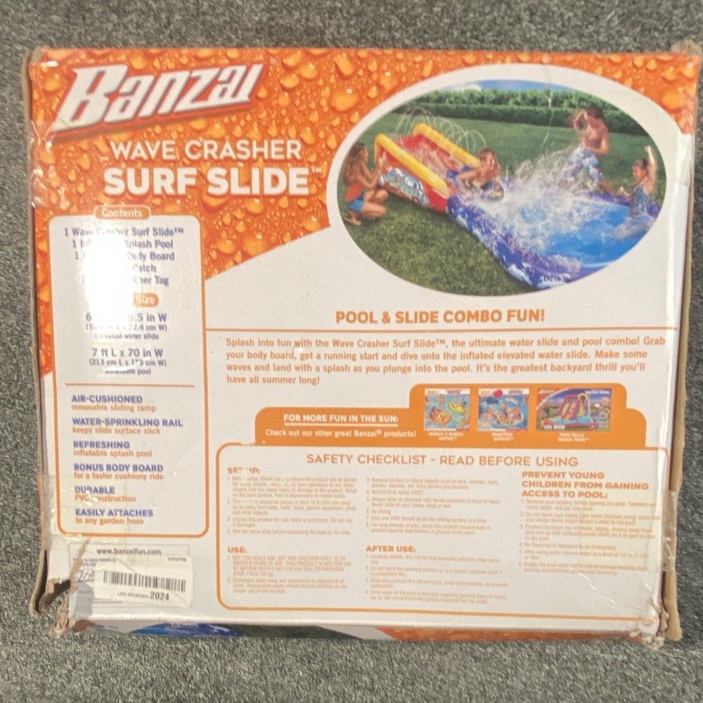 Banzai Wave Crasher Surf Slide Inflatable Water Slide & Splash Pool Set