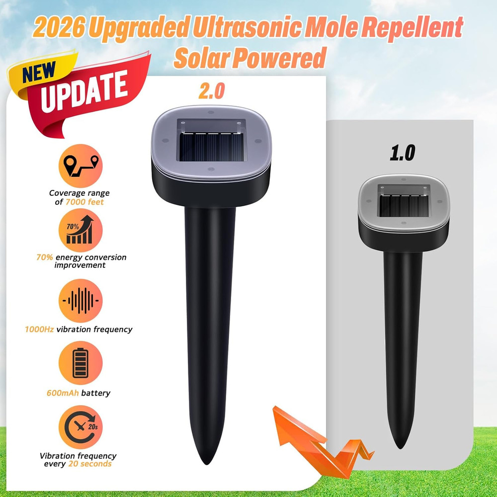 4 Pack Mole Repellent Solar Powered, Snake & Skunk & Vole & Gopher & Armadillo &