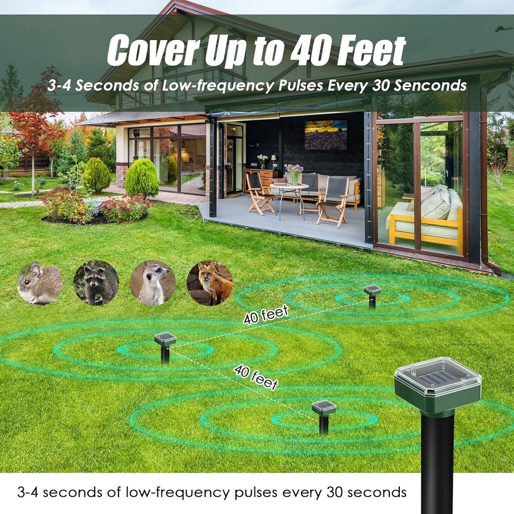 4 Pack Solar Snake Repeller, Ultrasonic Mice Gopher Mole Deterrent for Lawn