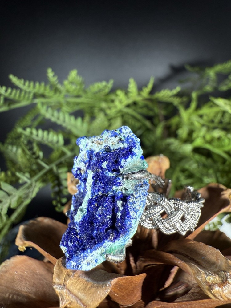 Azurite Ring Jewelry, Unique handmade crystal ring，Adjustable Ring