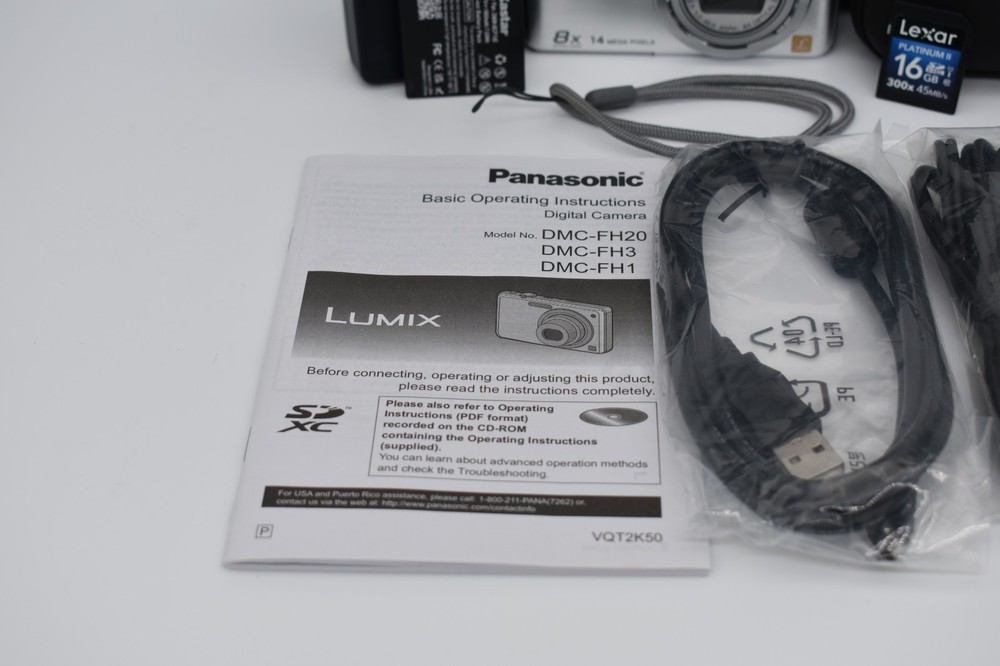 Panasonic LUMIX DMC-FH20 Silver Compact Digital Camera 14.1MP - Bundle Tested