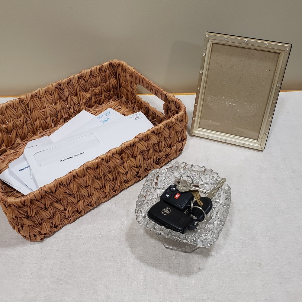 Farmhouse Decor Set Mail Basket Key Dish Frame Rustic Entryway Table Lot