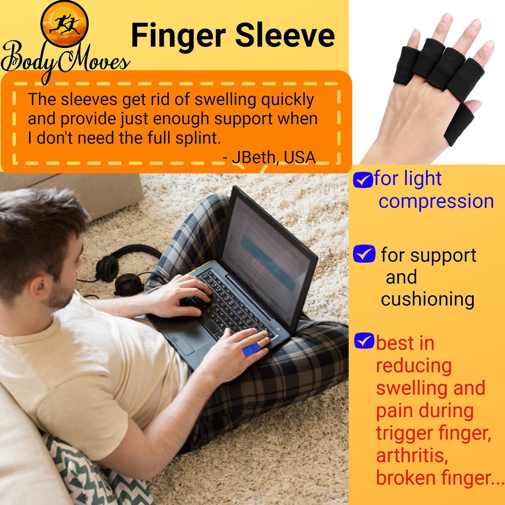BodyMoves 2 Finger Splints plus 2 sleeves for Trigger Mallet Broken Finger br...
