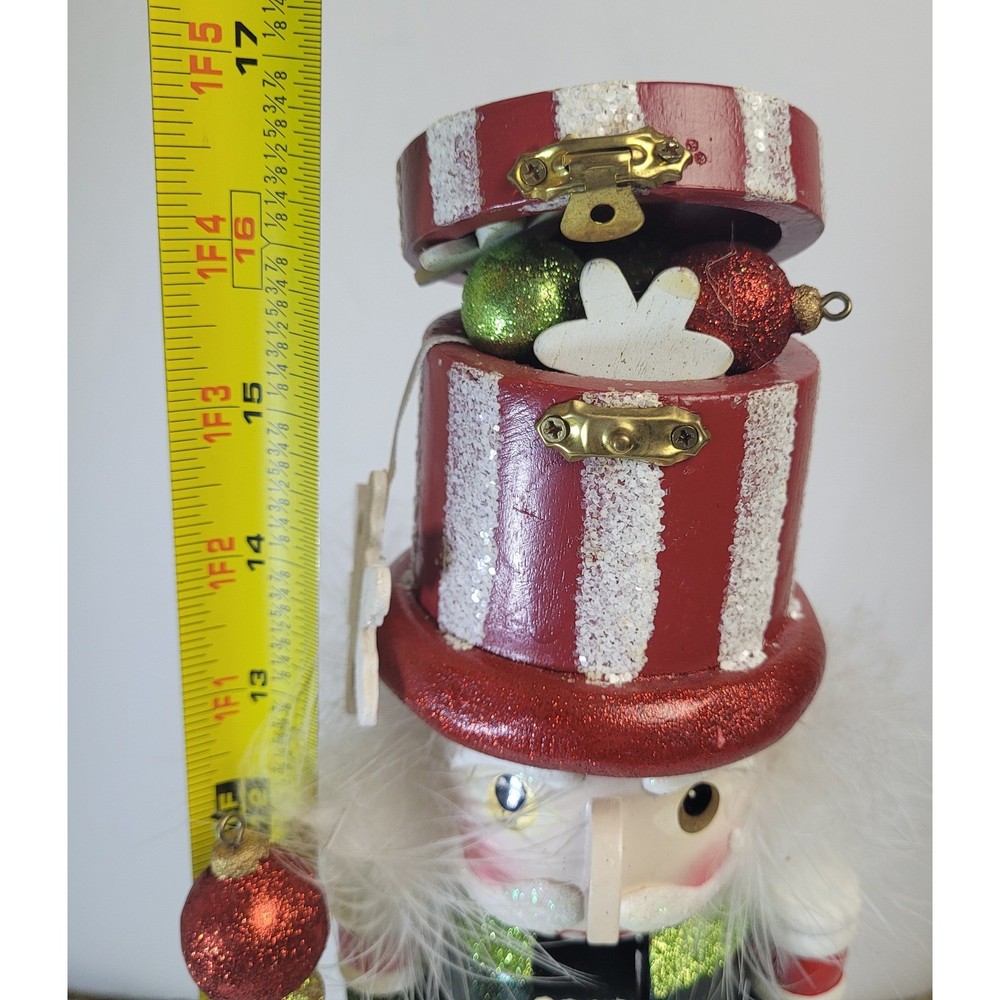 Vintage Nutcracker Christmas Red Green Glitter Hat Opens Holiday Decor