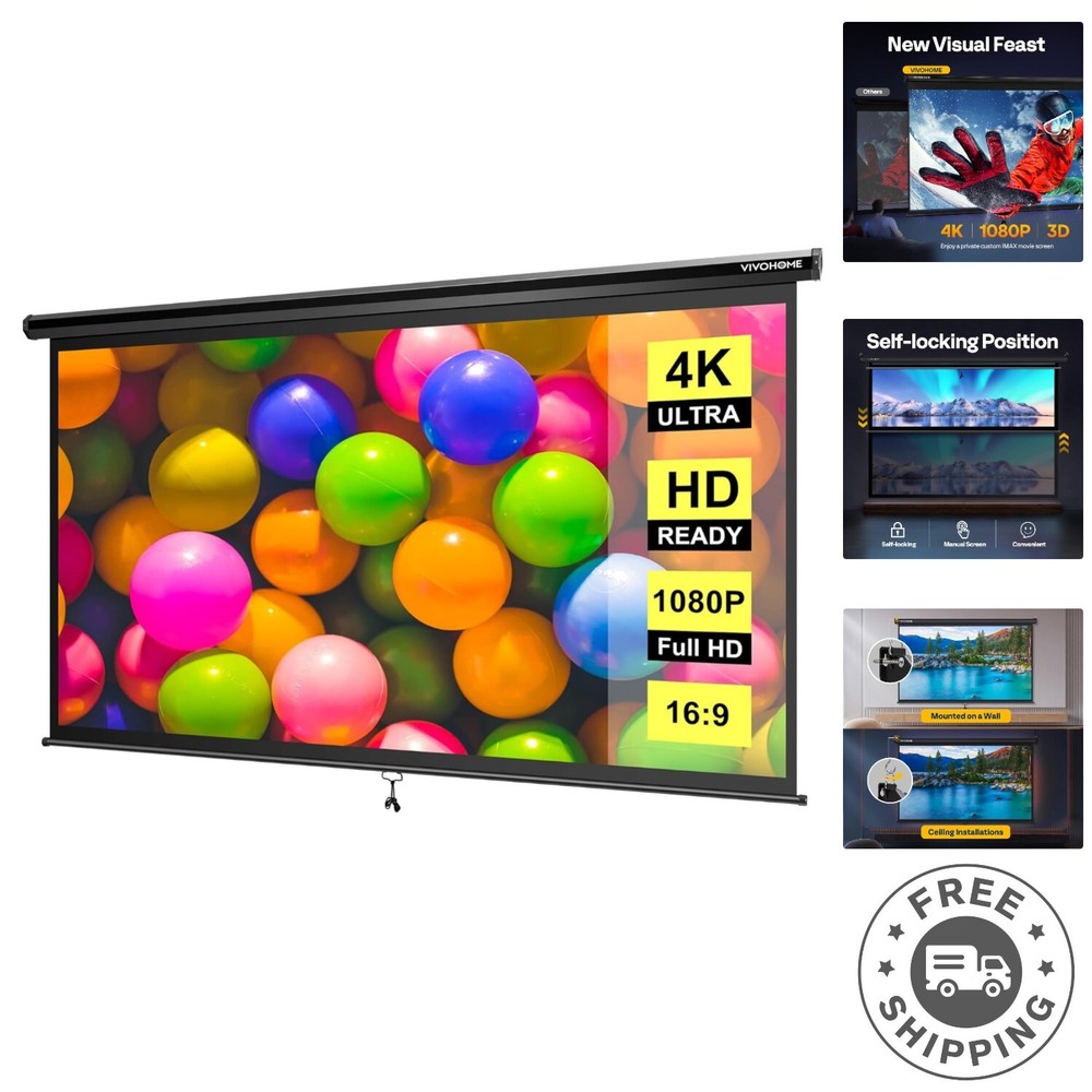 High-Definition 16:9 100'' Pull Down Projector Screen for Cinema Quality Viewing