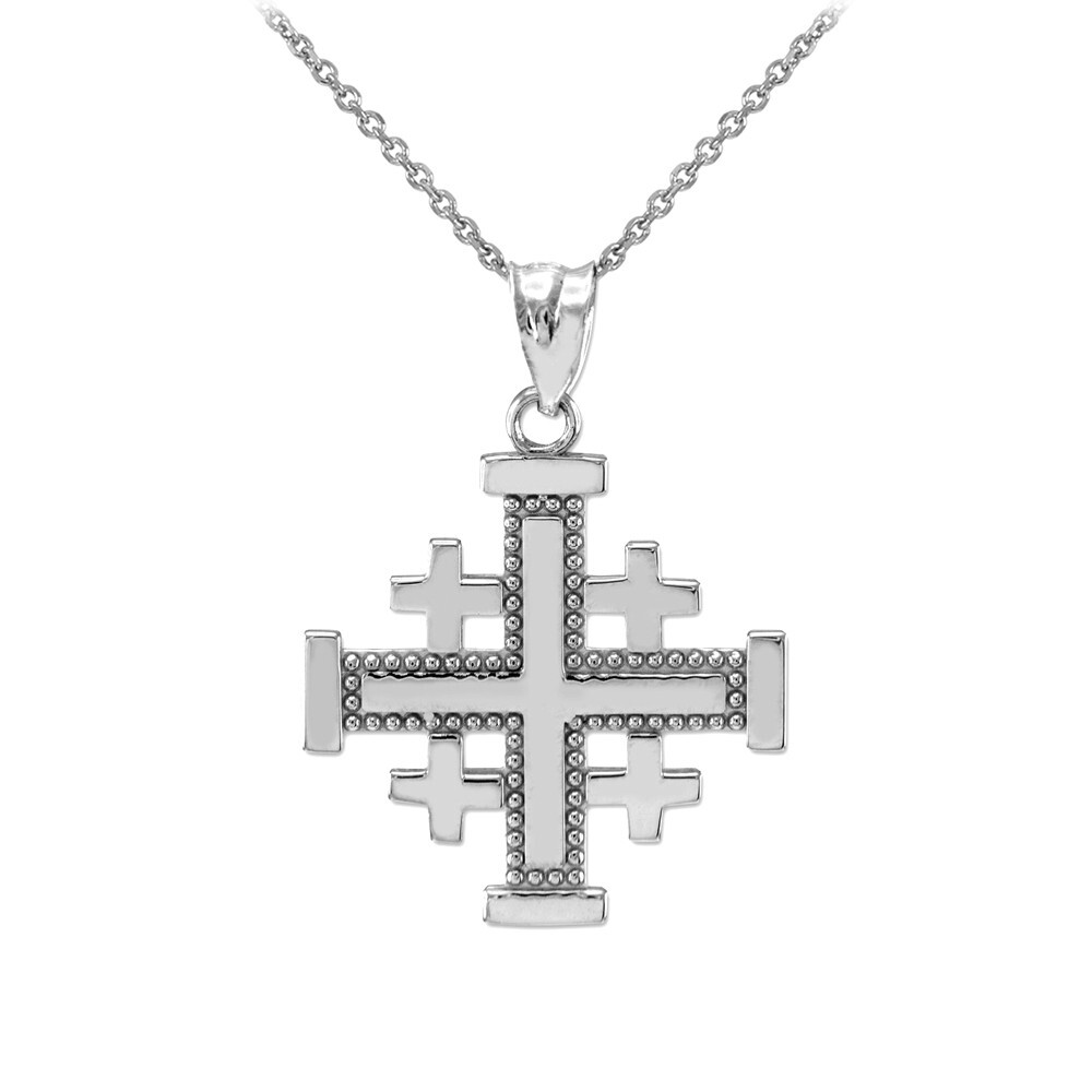 Sterling Silver Jerusalem Cross Pendant Necklace