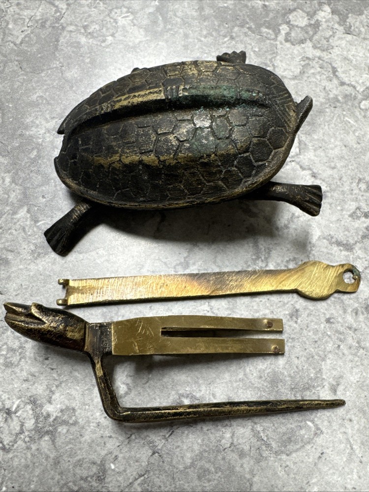 Antique Turtle Figural Padlock Working Brass Lock w Key Puzzle Lock
