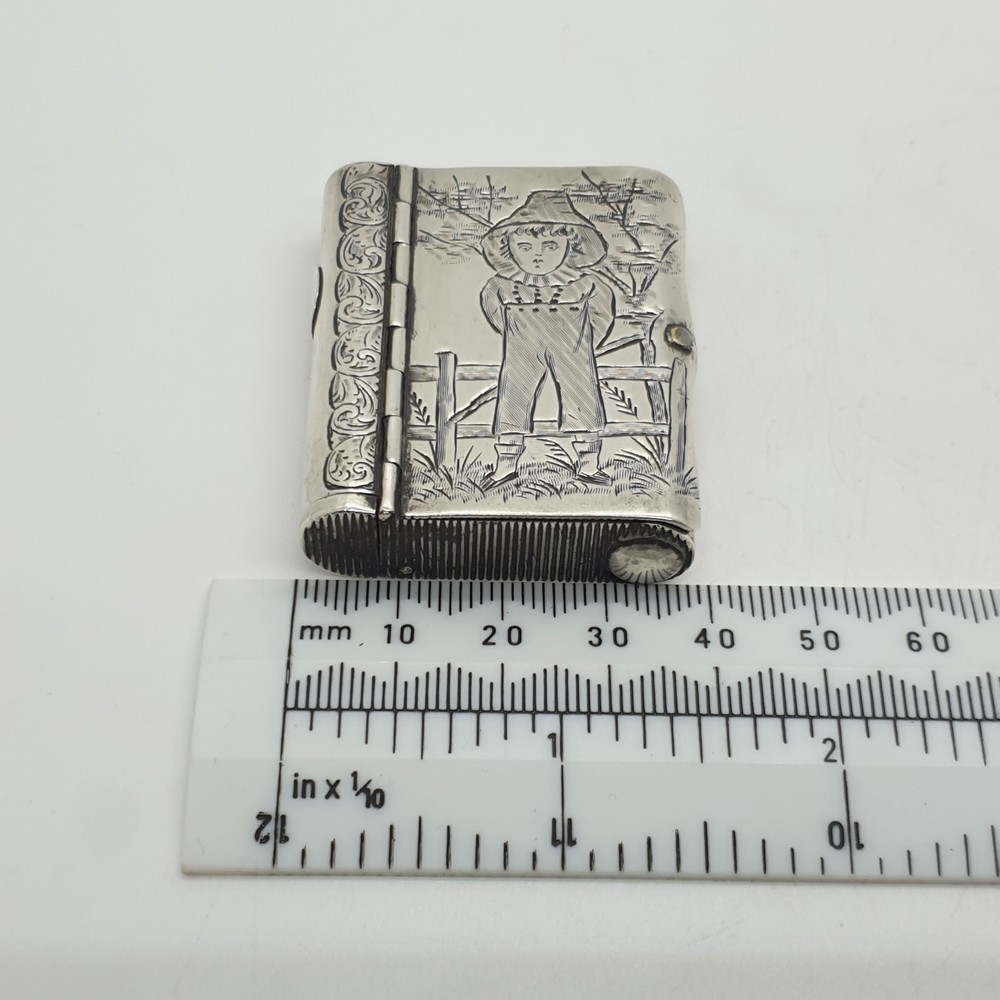 Scarce Solid Silver Book Slow Burn Vesta Case Sampson Mordan & Co 1881