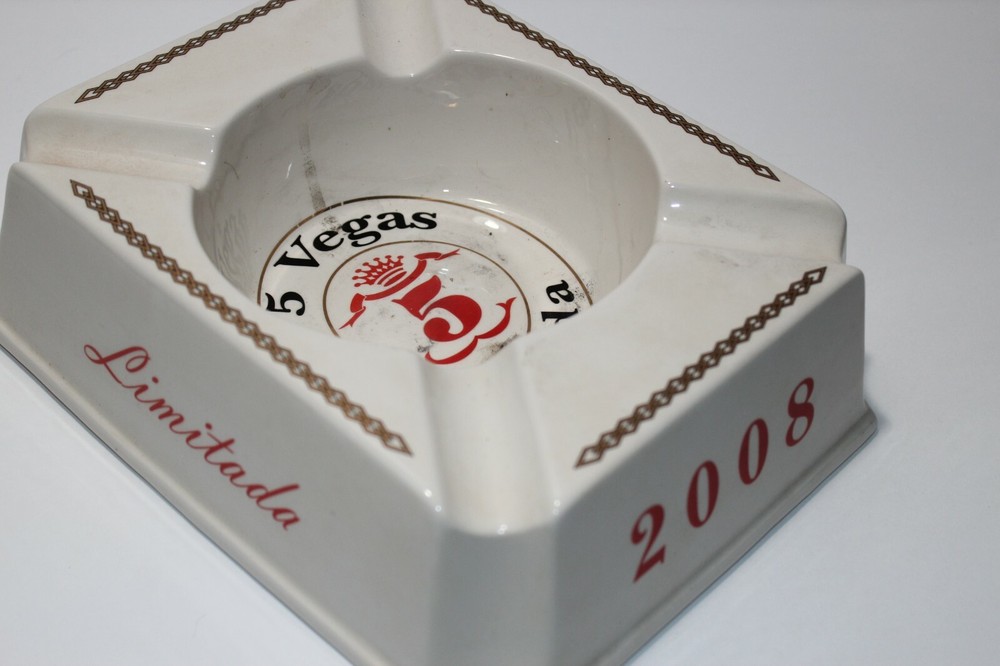 White 5 Vegas Limitada Ceramic Ashtray 8" x 9"