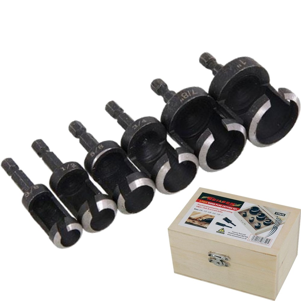 Neilsen Wood Plug Hole Cutter Dowel Maker Drill Bits Cutting Tools Set 6pc