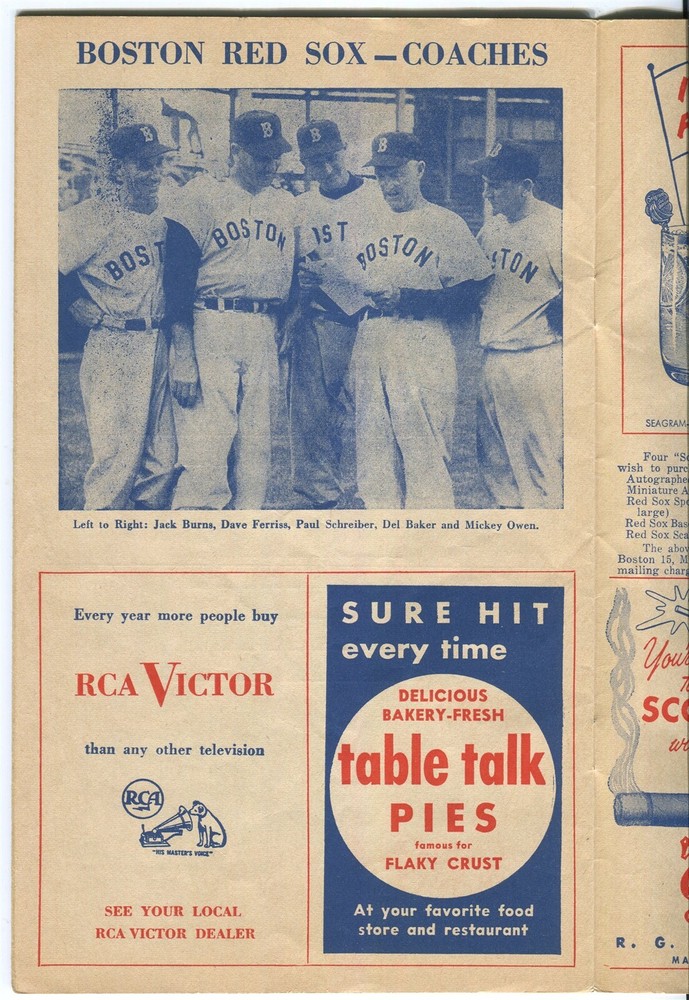 1955 Boston Red Sox Scorecard & Program - Fenway Park