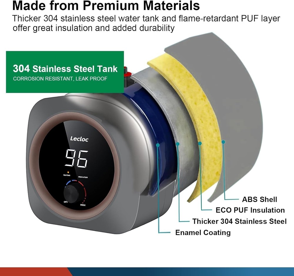 2.5 Gallon Under Sink Water Heater 120V Led Mini Tank Stainless Steel