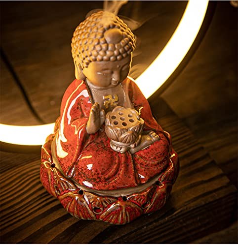 Ceramic Buddha Incense Burner Waterfall Chinese Backflow Incense Burner Red