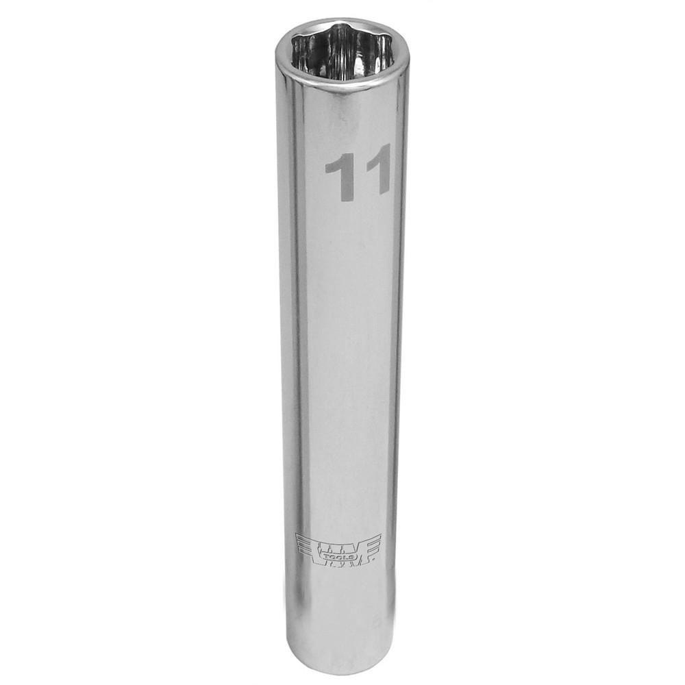 VIM Tools 11 mm Extra Deep Metric Socket, 1/4 Inch Square Drive, Chrome