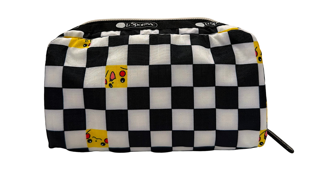 LeSportsac Pokemon Pikachu Check Rectangular Cosmetic Bag, Black/White Check