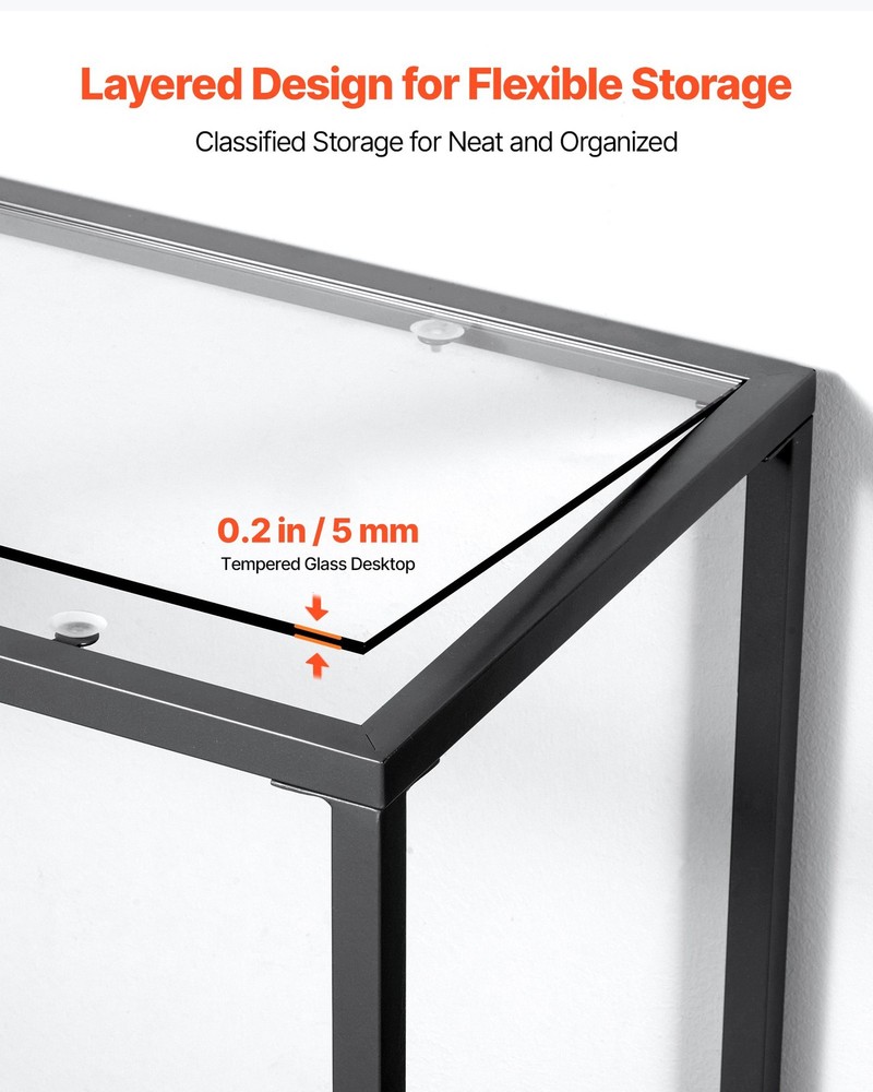 [New]2-Tier Glass Console Table, Modern Rectangle Sofa Side Table with Tempered