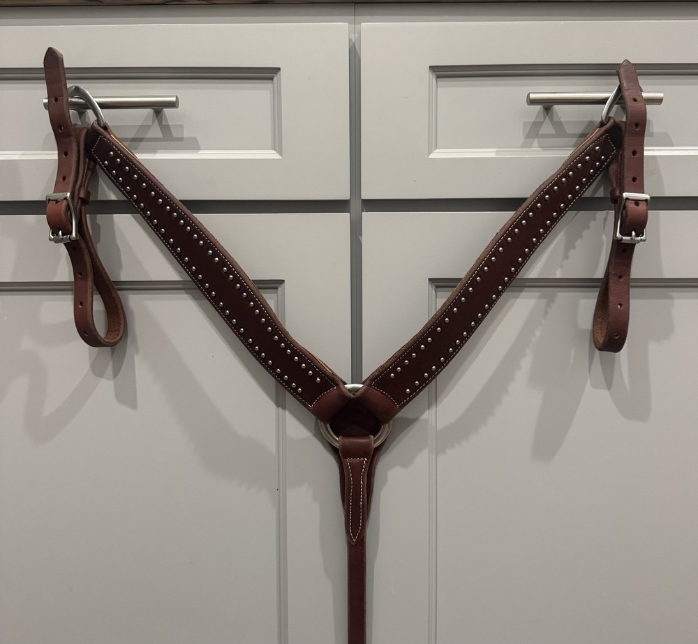 blinged Western Leather Breast Collar Headstall Set