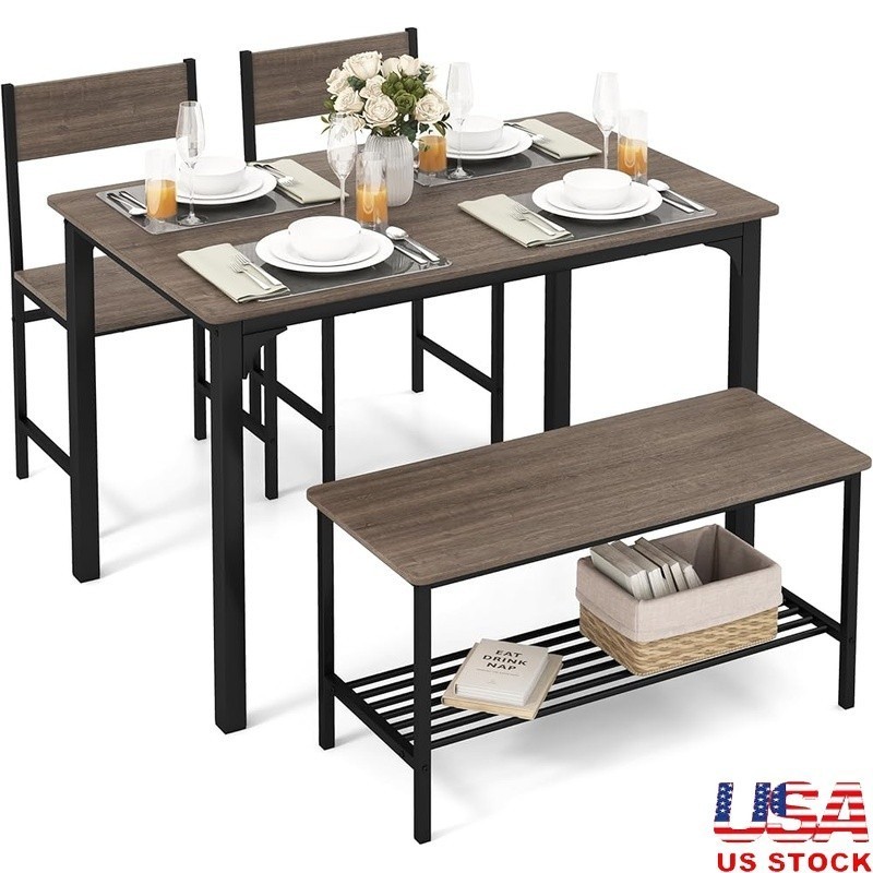 Heavy Duty Metal Dining Table Set Storage Solution Compact Bench 4 People New