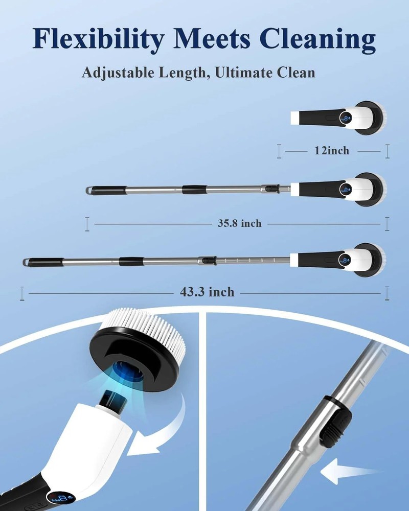 Electric Spin Scrubber Cordless Cleaning 8 Replaceable Brush Heads ANS-8051A