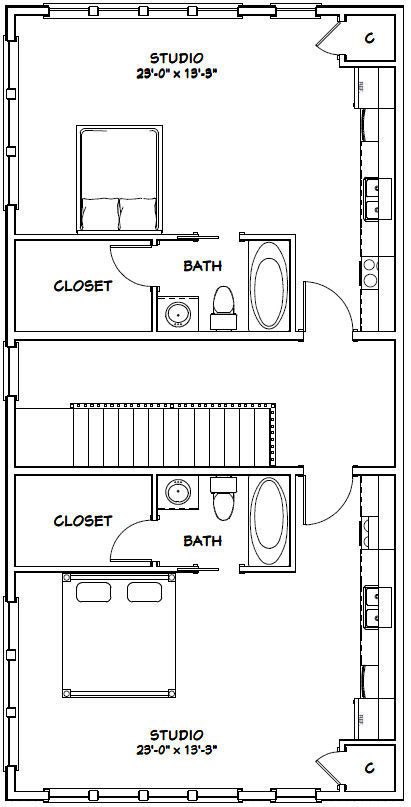 44x48 4-plex with 1-RV Garage - PDF FloorPlan - 2,230 sqft - Model 4C