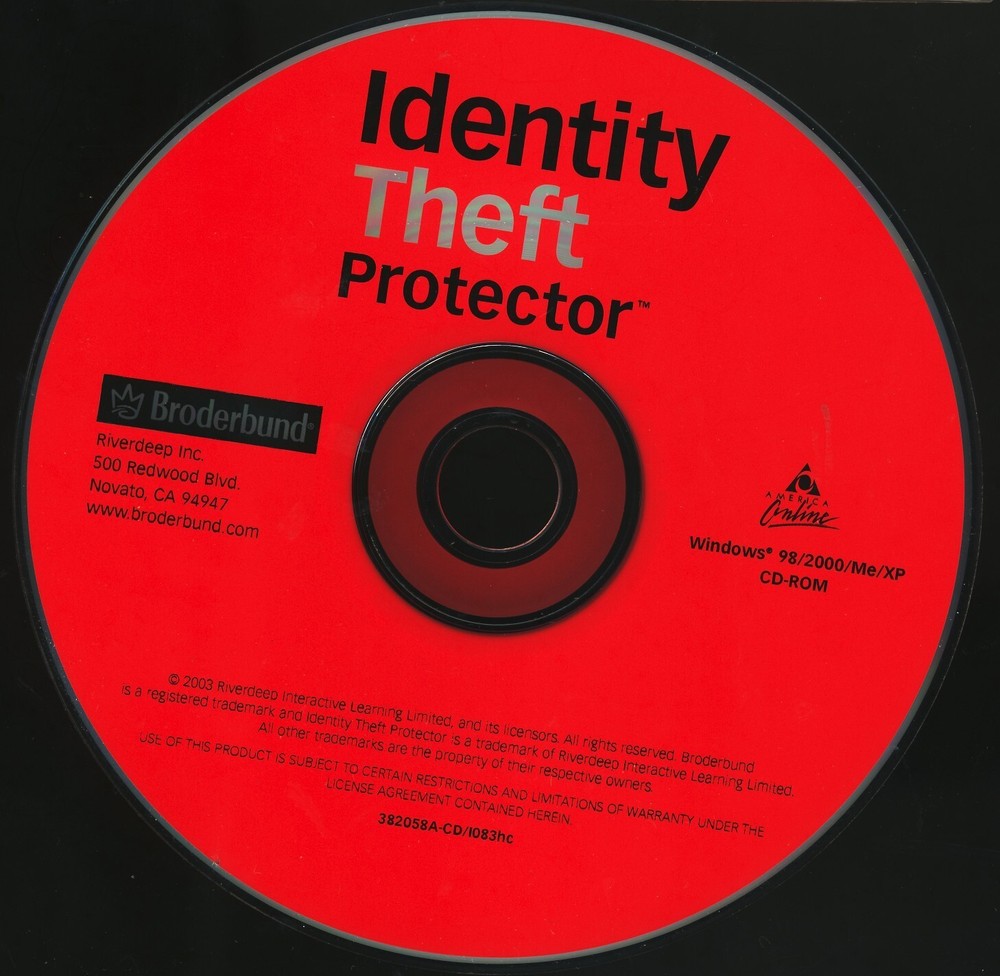 Broderbund Identity Theft Protector software PC CD-ROM Win 98/2000/XP