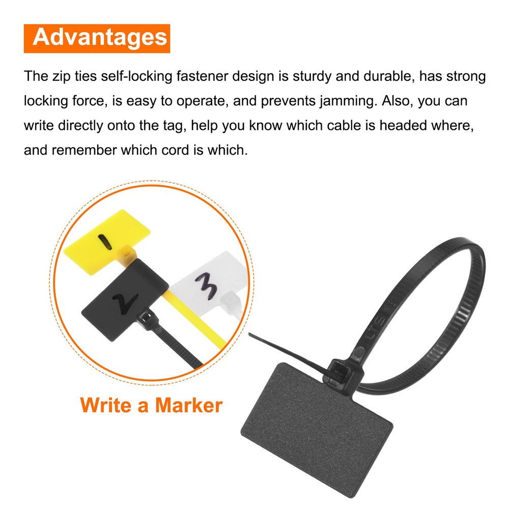 250pcs Marker Cable Zip Ties, 8 Inch Self-Locking Labels Zip Tie Wraps,Black