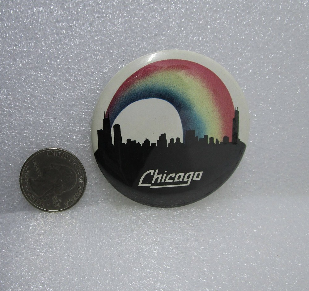 Chicago Skyline w/ Rainbow Button Pin