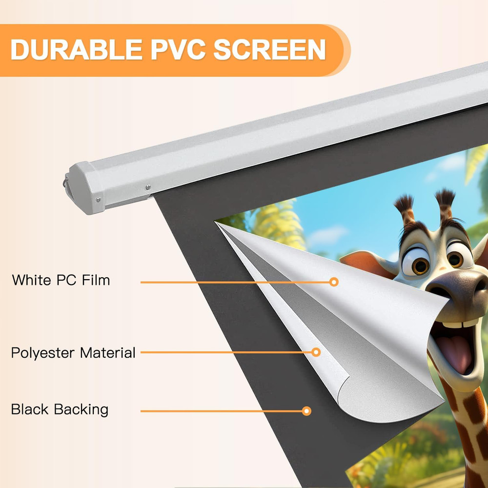 150" Projector Screen Motorized 16:9 4K HD Pull down Retractable Screen