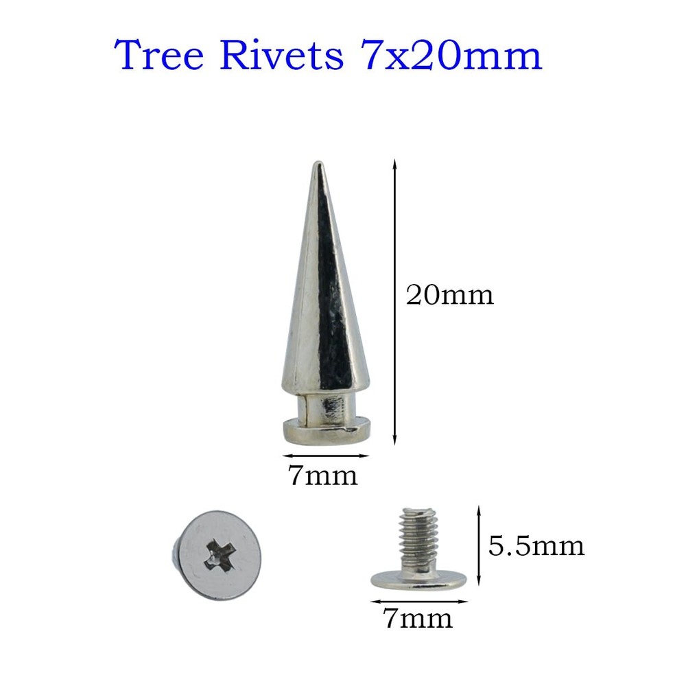 50 Sets Cone Spikes Screwback Studs Rivets Metal 7x20mm, Tree