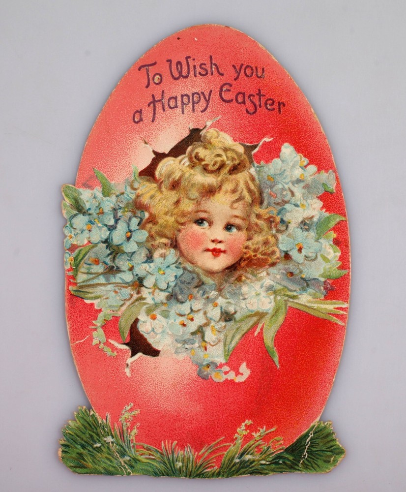 Vintage Postcard Happy Easter Egg Shaped Embossed Tuck Card