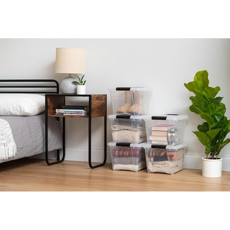 Stackable Clear Plastic Storage Bins W/ See-Through Design & Pull Handle 4 Pack