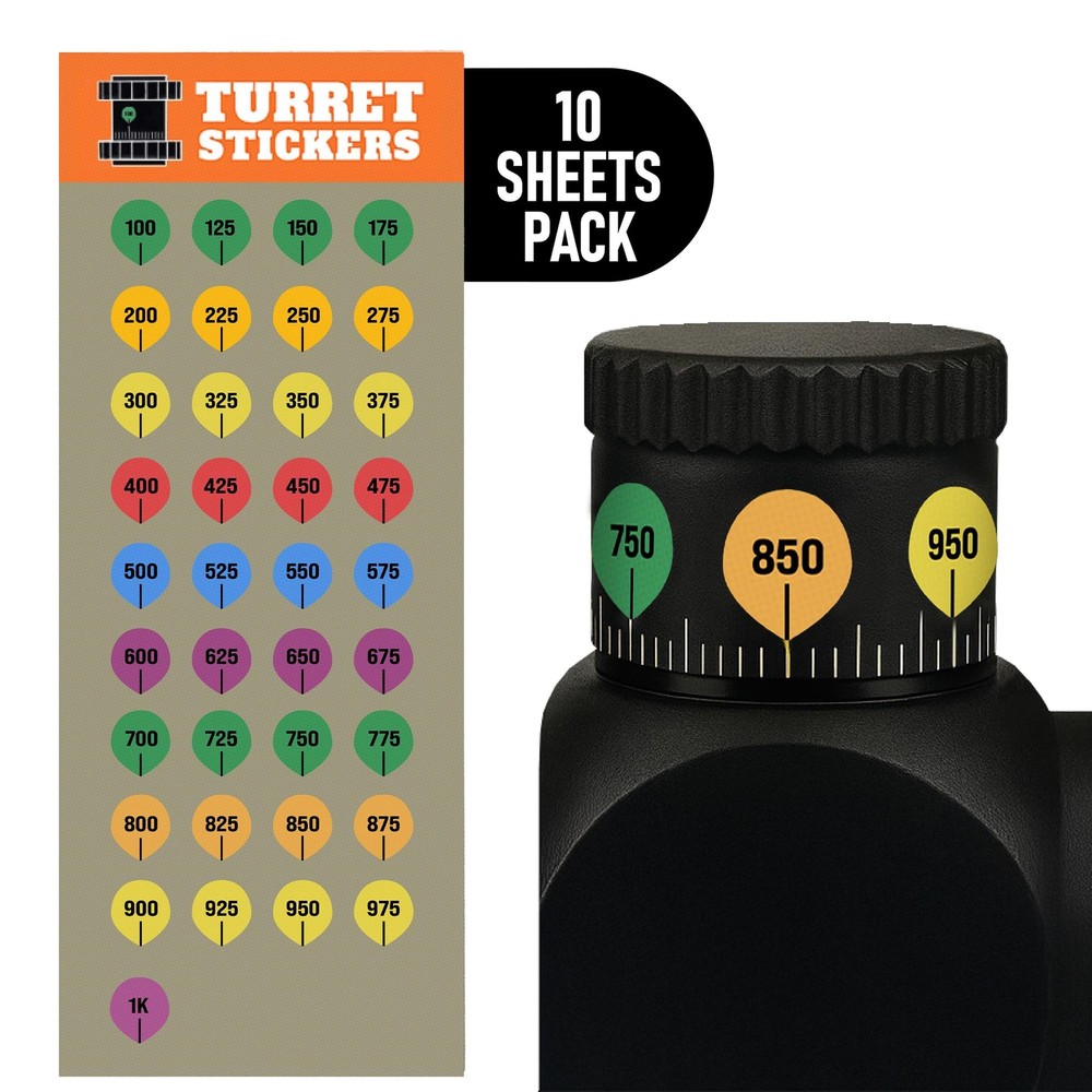 VALUE PLUS 10 Rifle Scope Turret Sticker Sheets- Dope Multi Color