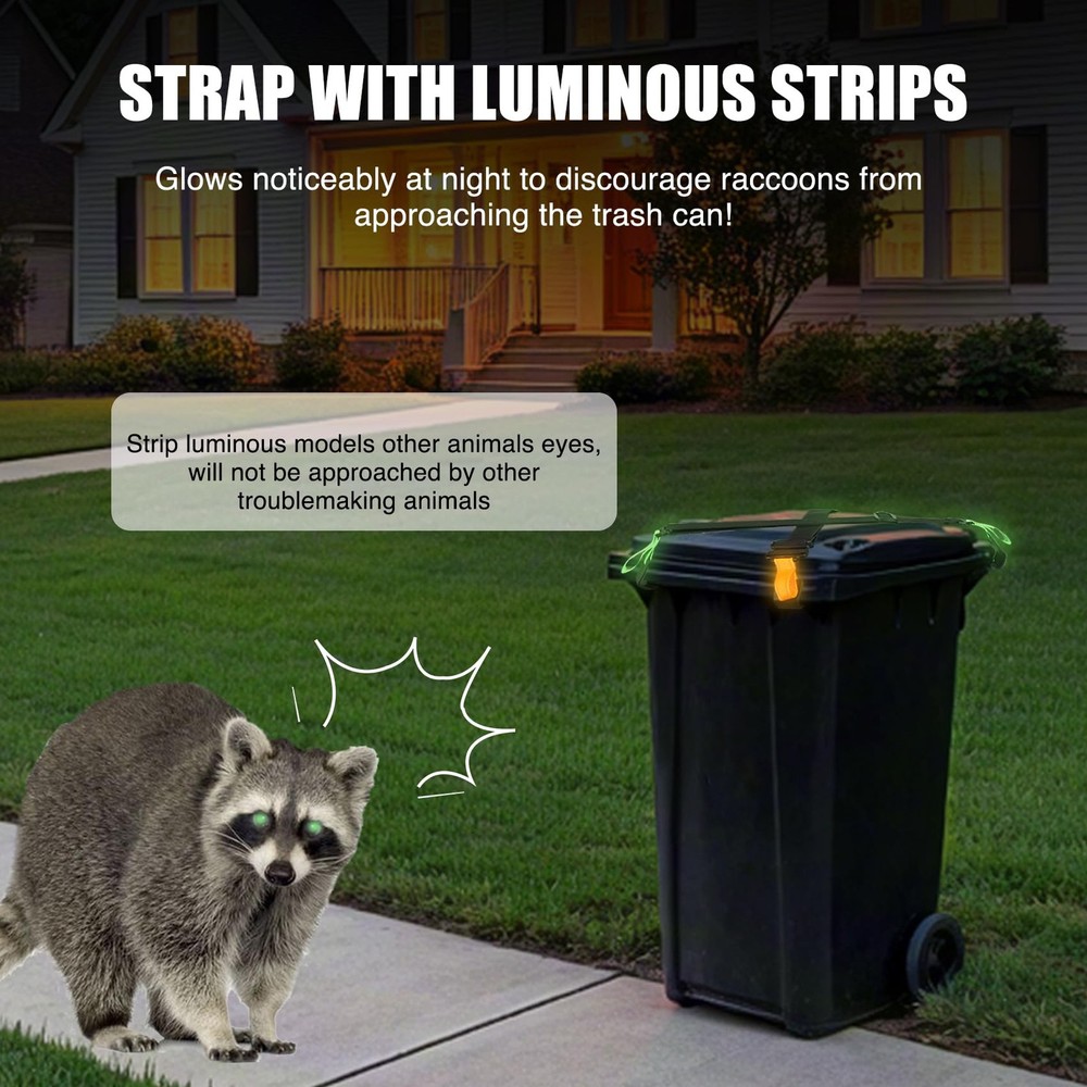 2 Pack Trash Can Locks Animals Adjustable Strap, Garbage Bin Raccoon Proof