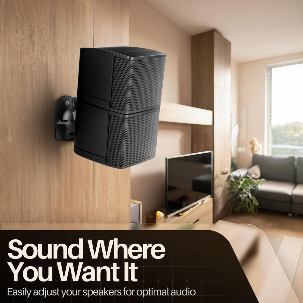 TNP Universal Satellite Speaker Wall Mount Bracket - 2 Pack, Black