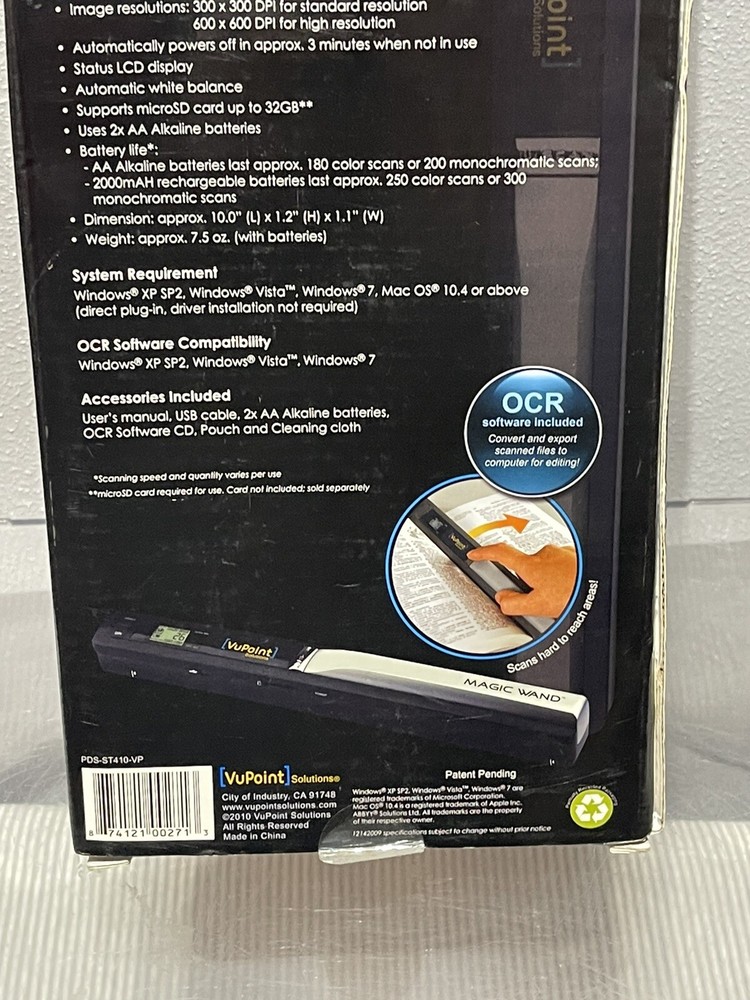 Handheld Portable Scanner VuPoint Magic Wand PDS-ST410-VP