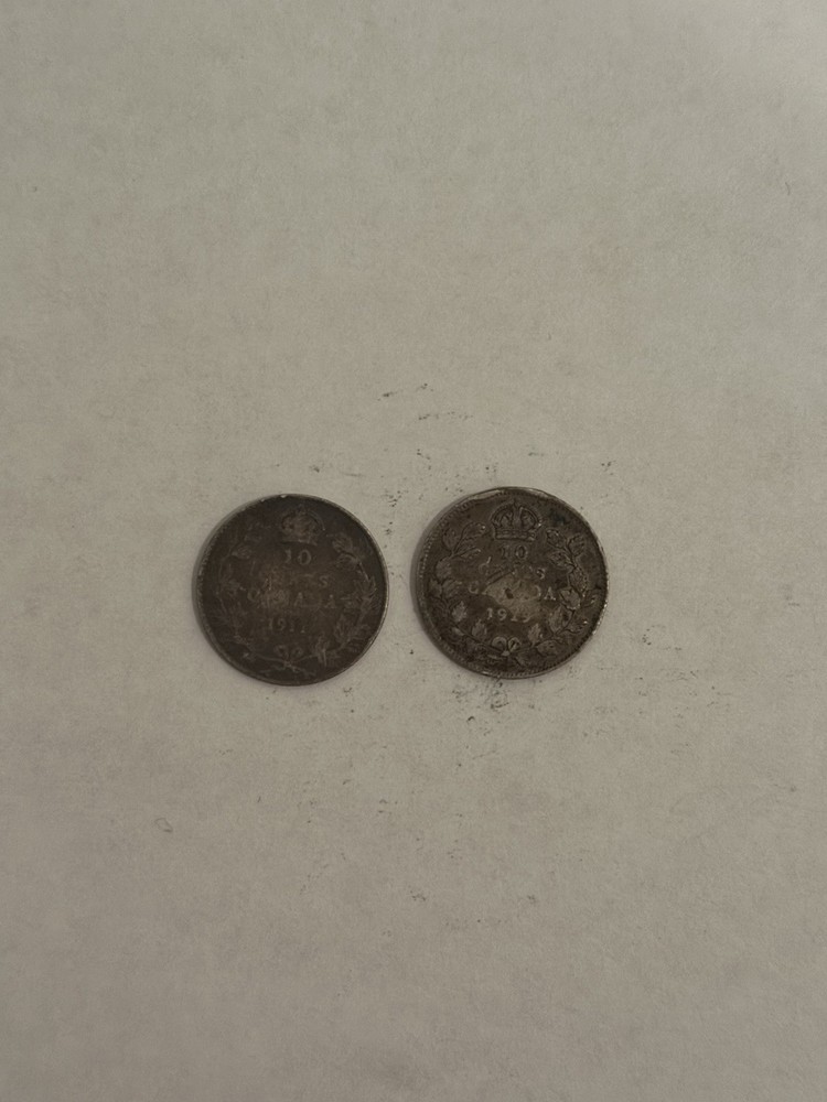1911 & 1919 Canadian Silver Dimes! Sterling!