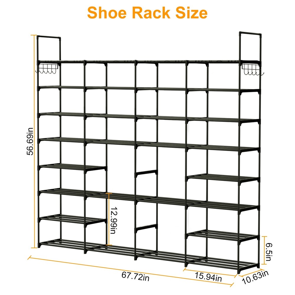 8-Tier Metal Shoe Rack Shelf Adjustable Entryway Stackable Storage Organizer